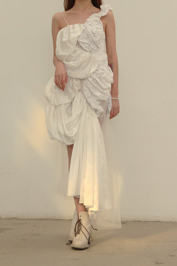 CAROLINE HU twisted silk lace dress ss21dm04